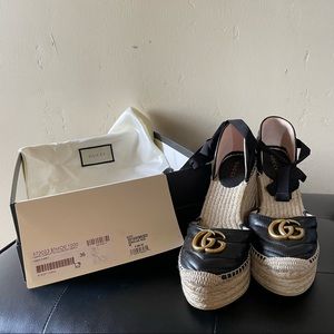 Gucci leather platform espadrilles size 36